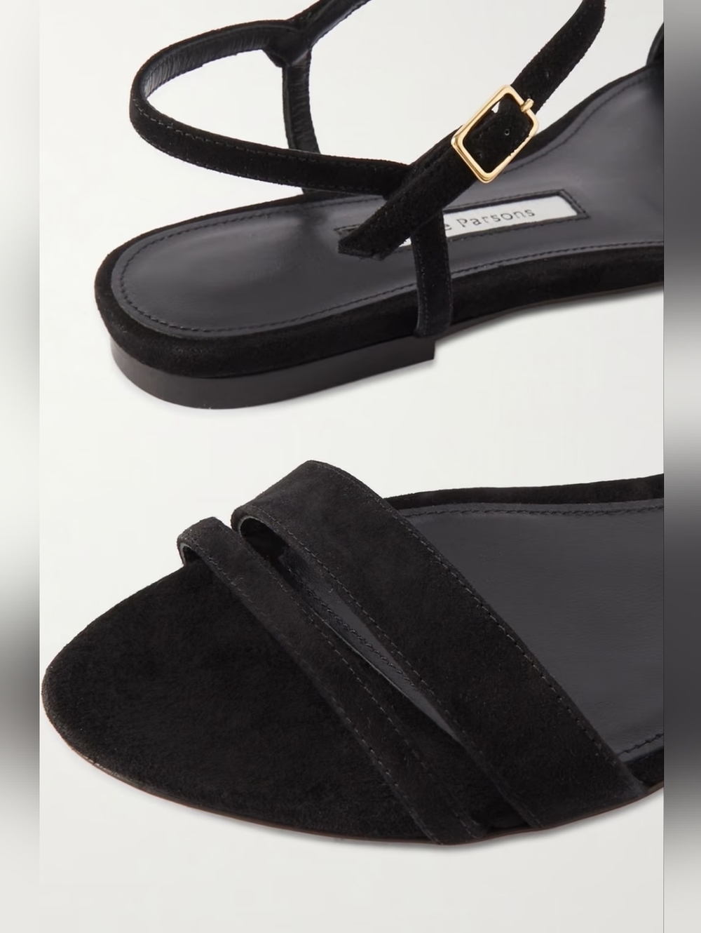 SOLD Emme Parsons Simple Suede Sandals Black Ankle Strap Flat Minimalist - Picture 3 of 3